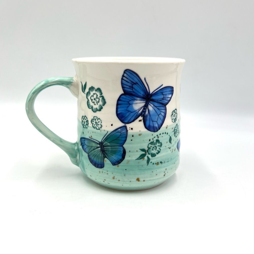 Sheffield Home Butterfly Coffee Tea Mug ~‎ White, Blue, Green, & Gold
